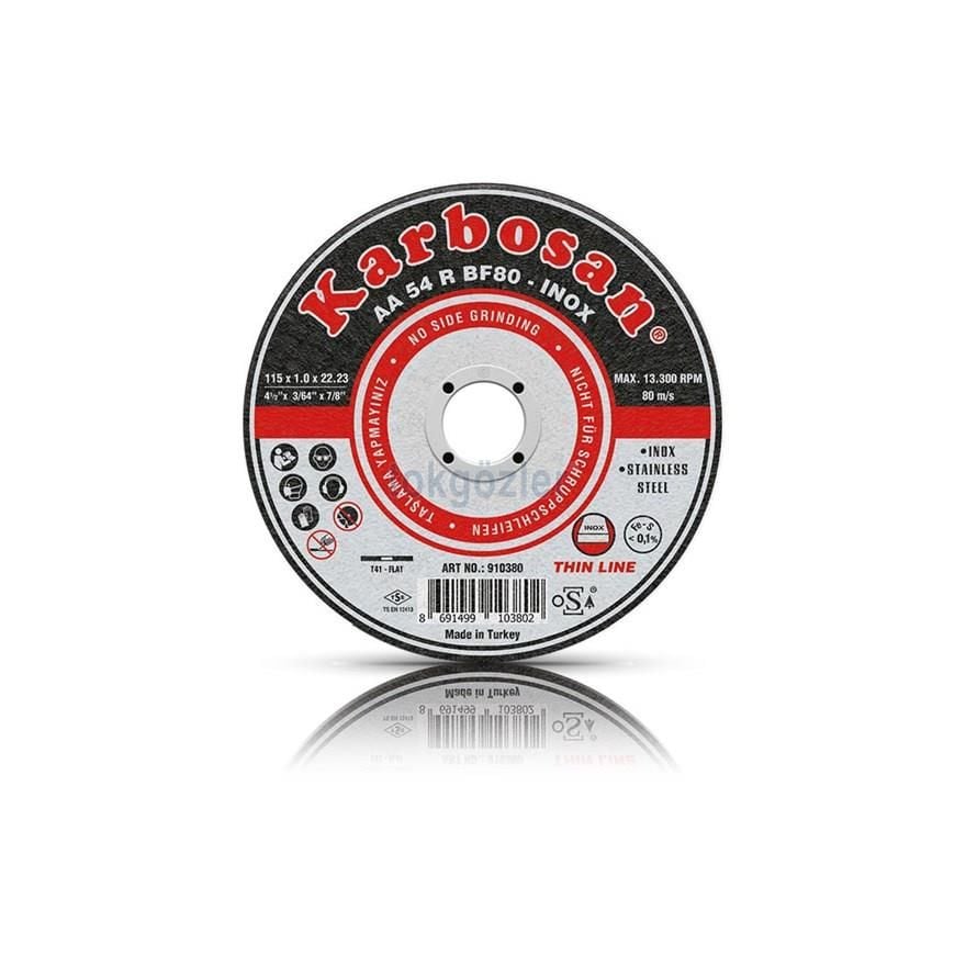 Karbosan INOX Paslanmaz Çelik İnce Kesme Diski 115x1.0x22.23 (AA 54 R BF80)