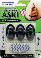 VODASEAL Siyah 3'lü İz Bırakmayan Askı, Siyah